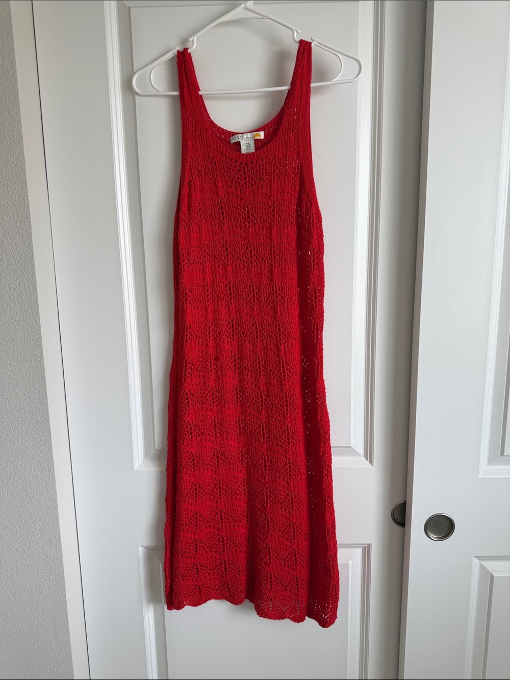 California Dress Summer Hot Red Crochet Coverup Beach